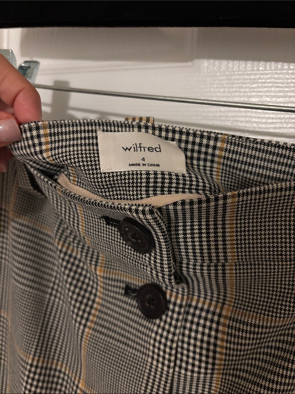 Wilfred Plaid Button-Front Pencil Skirt - Gray with Tan Stripes - Picture 2 of 4